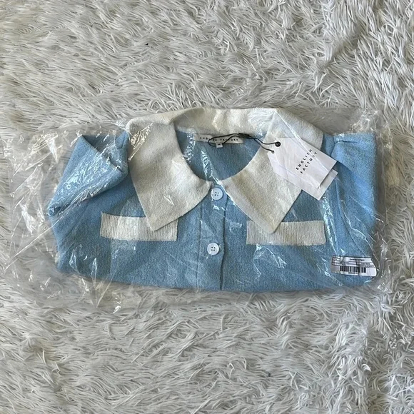 NEW ENGLISH FACTORY CONTRAST CARDIGAN IN POWDER BLUE/WHITE NWT MEDIUM - Picture 3 of 11